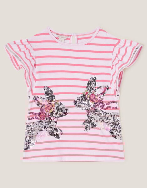 Sequin Bunny Stripe T-Shirt, Ivory (IVORY), large