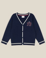 Sports Stripe V-Neck Cardigan, Blue (NAVY), large