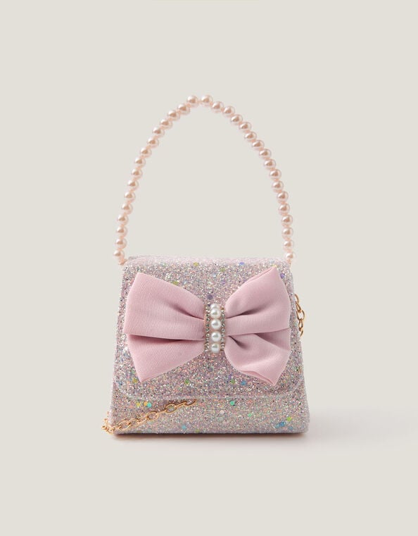 Bow Glitter Pearl Handle Bag, , large