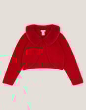 Detachable Collar Fuzzy Cardigan, Red (RED), large