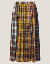 Monsoon x Sarah Corbett-Winder Tartan Pleated Midi Skirt, Yellow (YELLOW), large