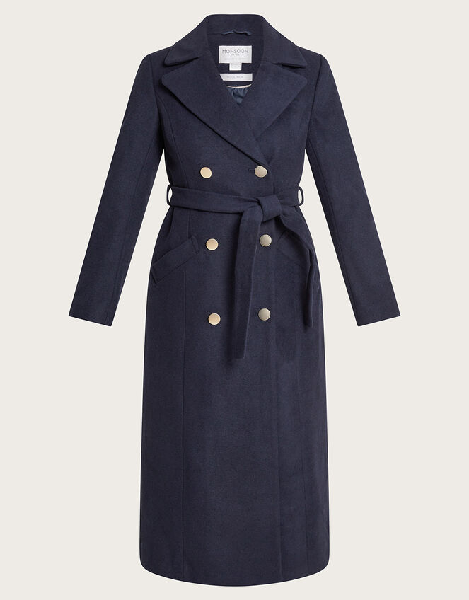 Lola Belted Wool Trench Coat Blue
