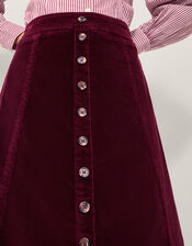 Jamie Button Corduroy Midi Skirt, Red (BURGUNDY), large