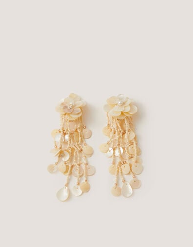Flower Mother of Pearl Drop Earrings, , large