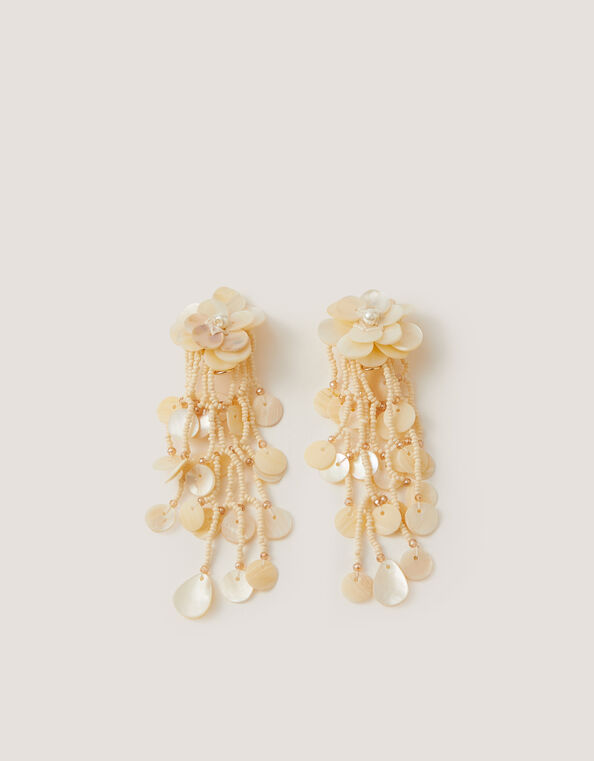Flower Mother of Pearl Drop Earrings, , large