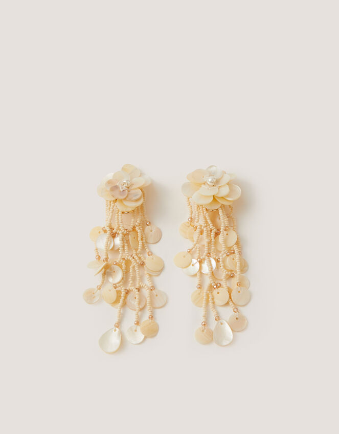 Flower Mother of Pearl Drop Earrings, , large