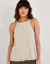 Halter Metallic Pointelle Top , Ivory (IVORY), large