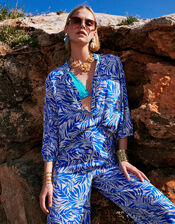 Florence Leaf Print Blouse, Blue (BLUE), large