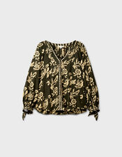 East Kris Batik Print Blouse, Green (OLIVE), large