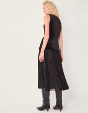 Vanessa Sleeveless Velvet Pleated Midi Dress, Black (BLACK), large