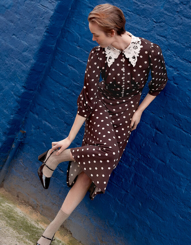 polka dot brown midi dress Polka Dot Midi Dress Chocolate / 4 (AU) main image 0
