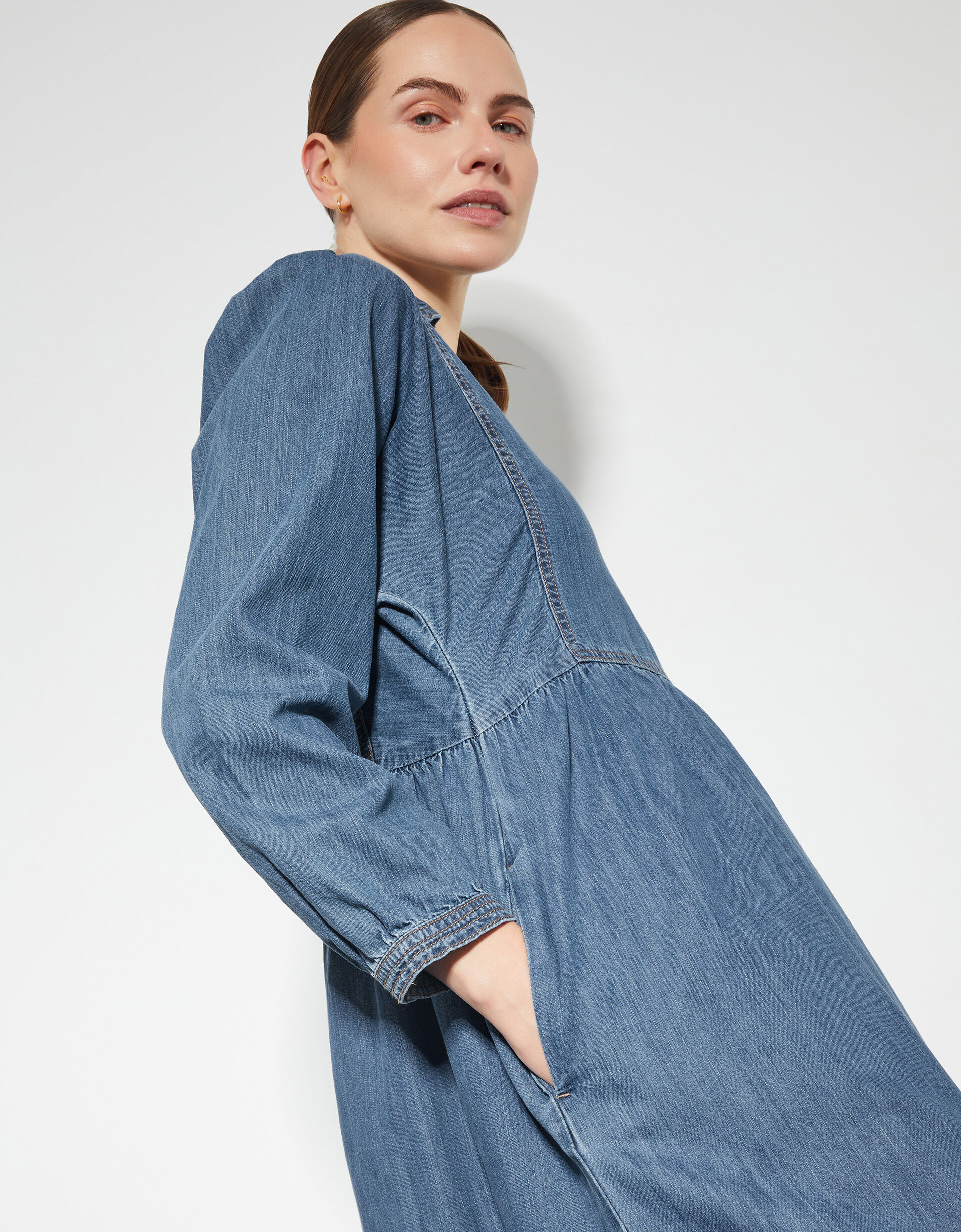 Wilma Long Sleeve Denim Midi Dress Blue