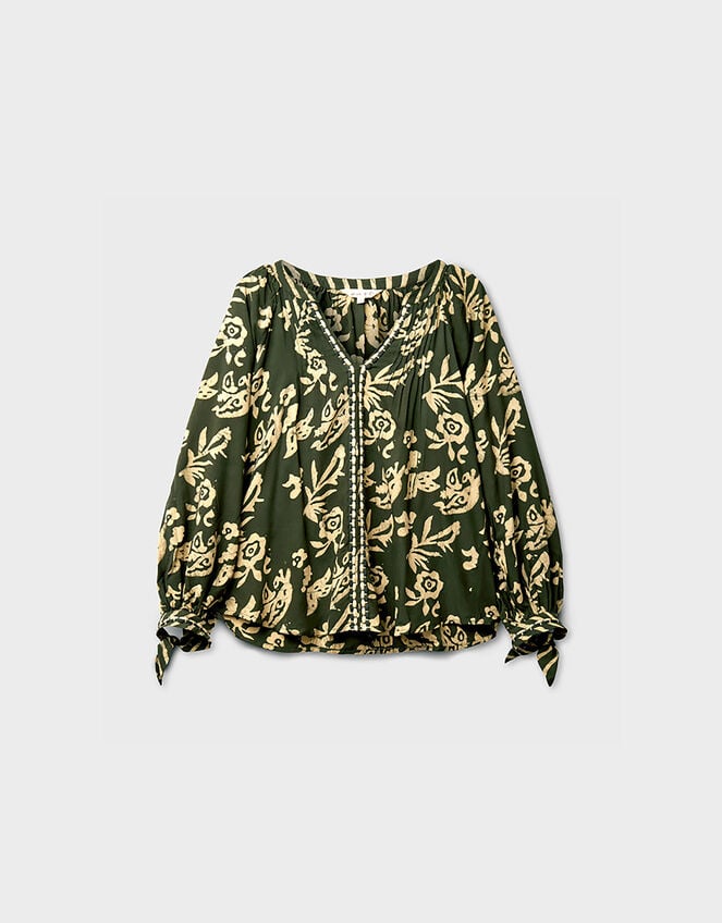 East Kris Hand Batik Top, Green (OLIVE), large