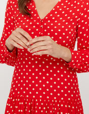Sandi Polka Dot Long Sleeve Dress, Red (RED), large