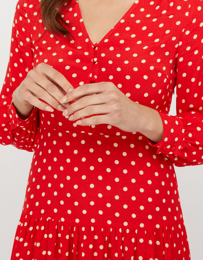 Sandi Polka Dot Long Sleeve Dress, Red (RED), large