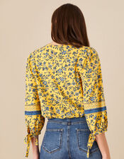 Floral Print Patch Jersey Top, Yellow (OCHRE), large