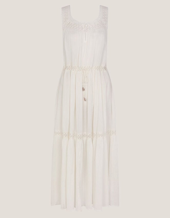 Maddi Sleeveless Embroidered Midi Dress, Cream (CREAM), large