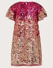 Short Sleeve Ombre Sequin Dress, Pink (PINK), large