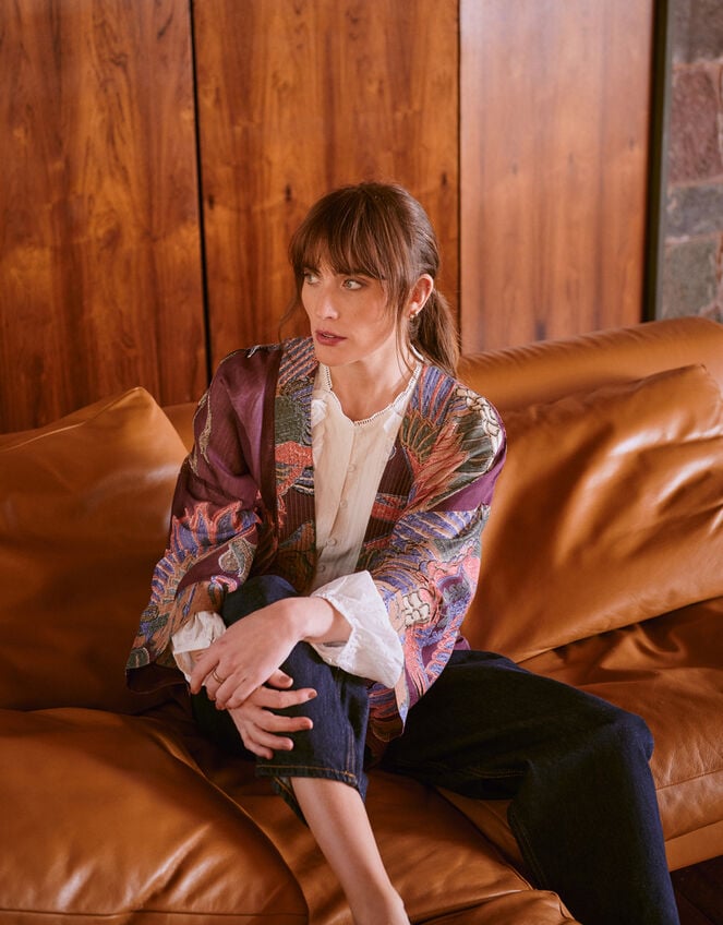 One Hundred Stars Crane Print Kimono Jacket, , large