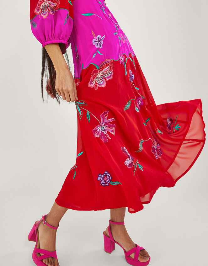 Joanna Embellished Dress in Recycled Polyester, Red (RED), large