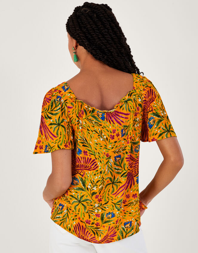 Floral and Palm Print Short Sleeve Top in LENZING™ ECOVERO™, Yellow (YELLOW), large