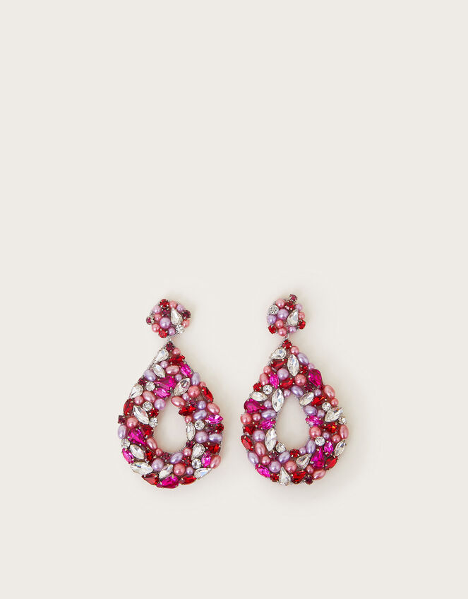 Diamante Statement Earrings, Pink (MAGENTA), large