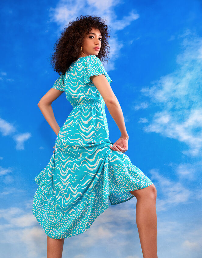 Wrap Wave Print Midi Dress in LENZING™ ECOVERO™ , Green (GREEN), large