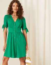 Button-Through Puff Sleeve Dress, Green (GREEN), large