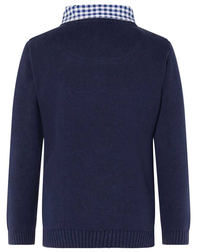 Mock Collar Cable Knit Jumper , Blue (NAVY), large