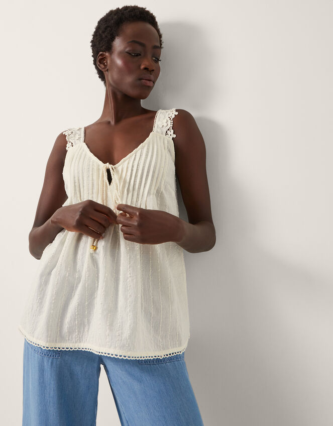 Celia Lace Pintuck Cami Top, Cream (CREAM), large