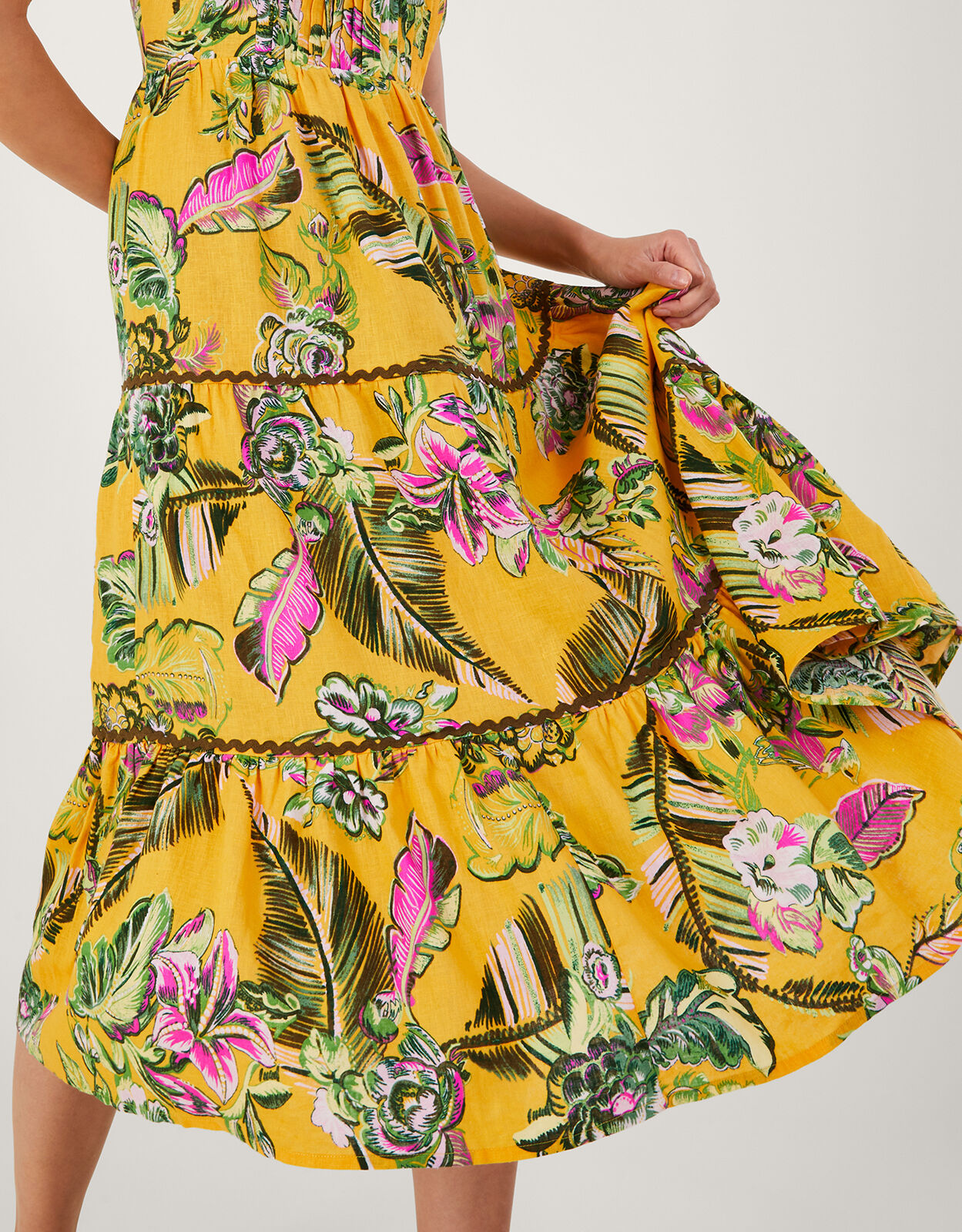 Botanical Print Tiered Sundress Yellow Day Dresses Monsoon Global