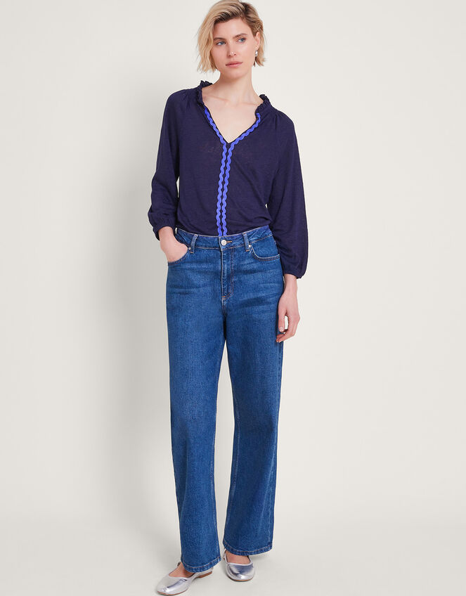 Cool Cat Linen Top Blue