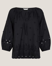 Esme Floral Appliqué 3/4 Sleeve Top, Black (BLACK), large