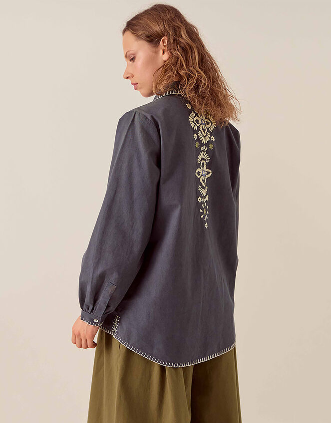East Cora Floral Embroidered Cotton Shirt, Blue (BLUE), large