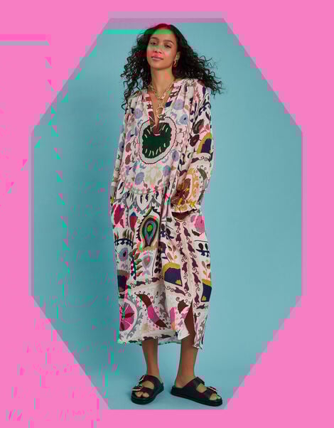 One Hundred Stars Suzani Long Sleeve Print Midi Dress, Multi (MULTI), large