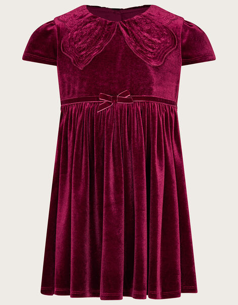 Baby Butterfly Collar Velvet Dress, Red (BURGUNDY), large