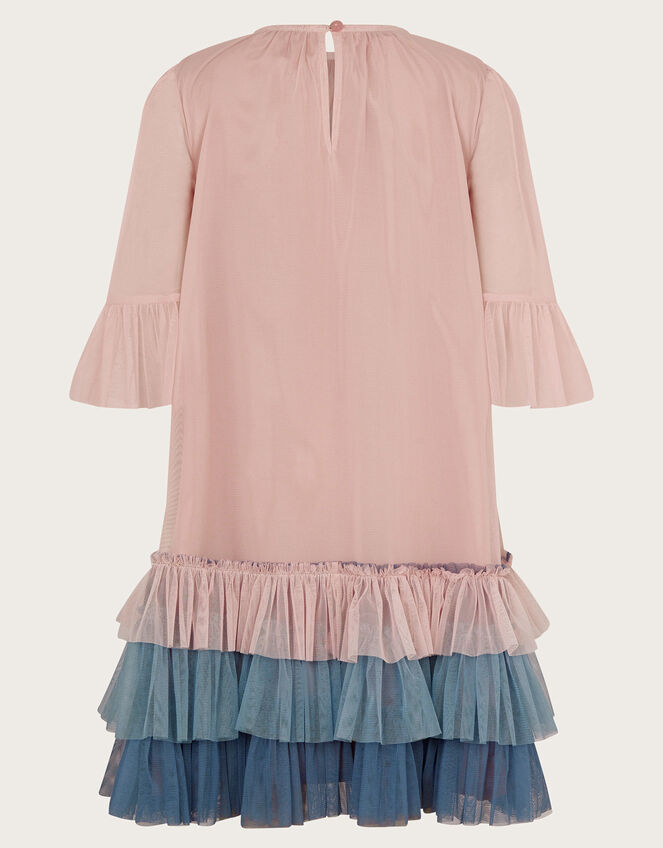 Floral Embellished Tulle Trapeze Dress, Pink (PINK), large