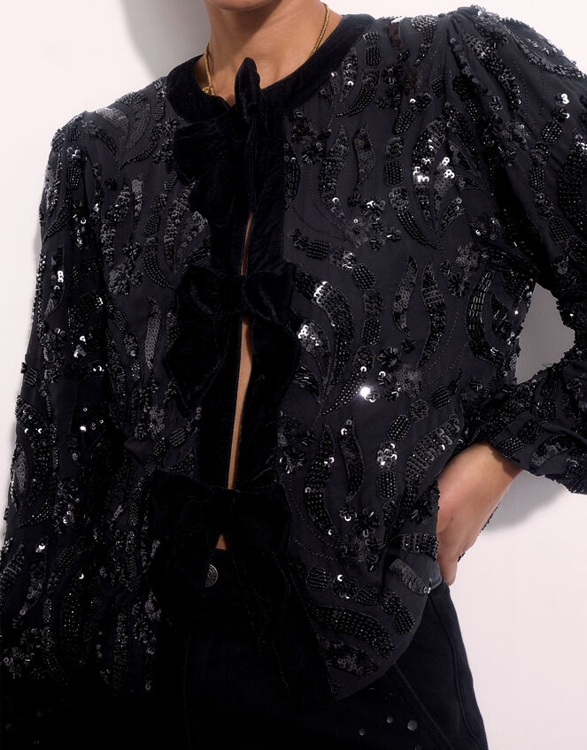 East Bow Embellished Jacket , Black (BLACK), large