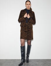 Aida Leopard Print Button Mini Skirt, Brown (BROWN), large