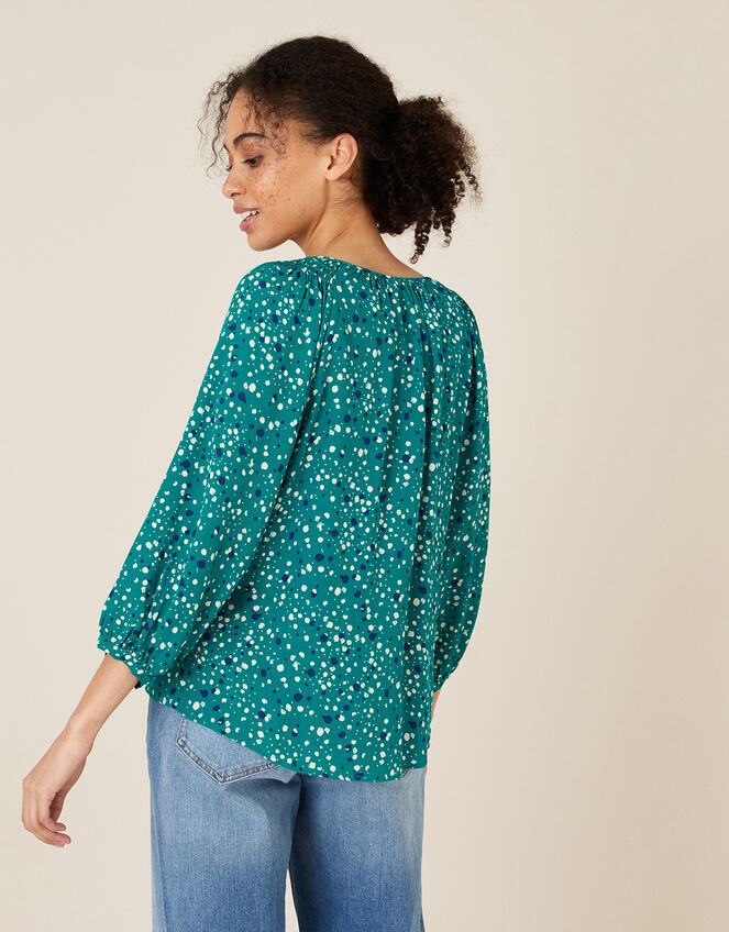 Printed Button Front Blouse, Green (GREEN), large