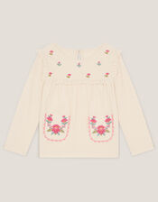 Floral Embroidered Long Sleeve Top, Ivory (IVORY), large