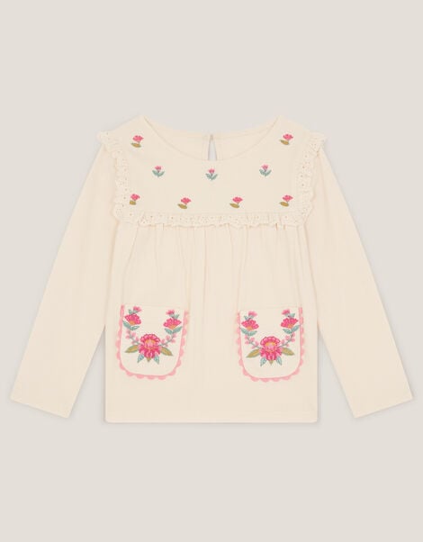 Floral Embroidered Long Sleeve Top , Ivory (IVORY), large