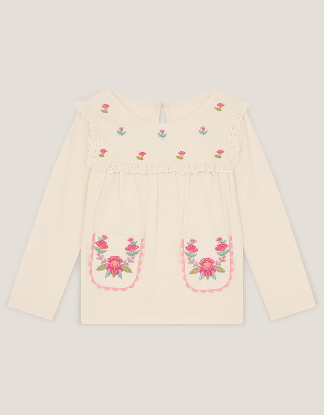 Floral Embroidered Long Sleeve Top, Ivory (IVORY), large
