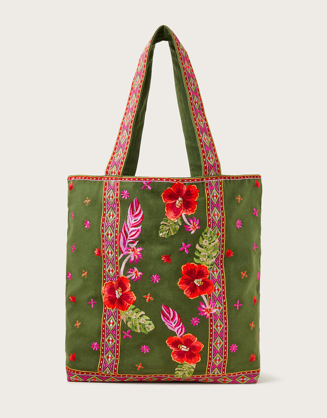 Floral Embroidered Tote Bag, , large