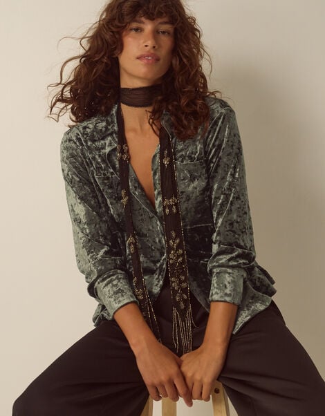 Ola Oversized Velvet Shirt, Green (KHAKI), large