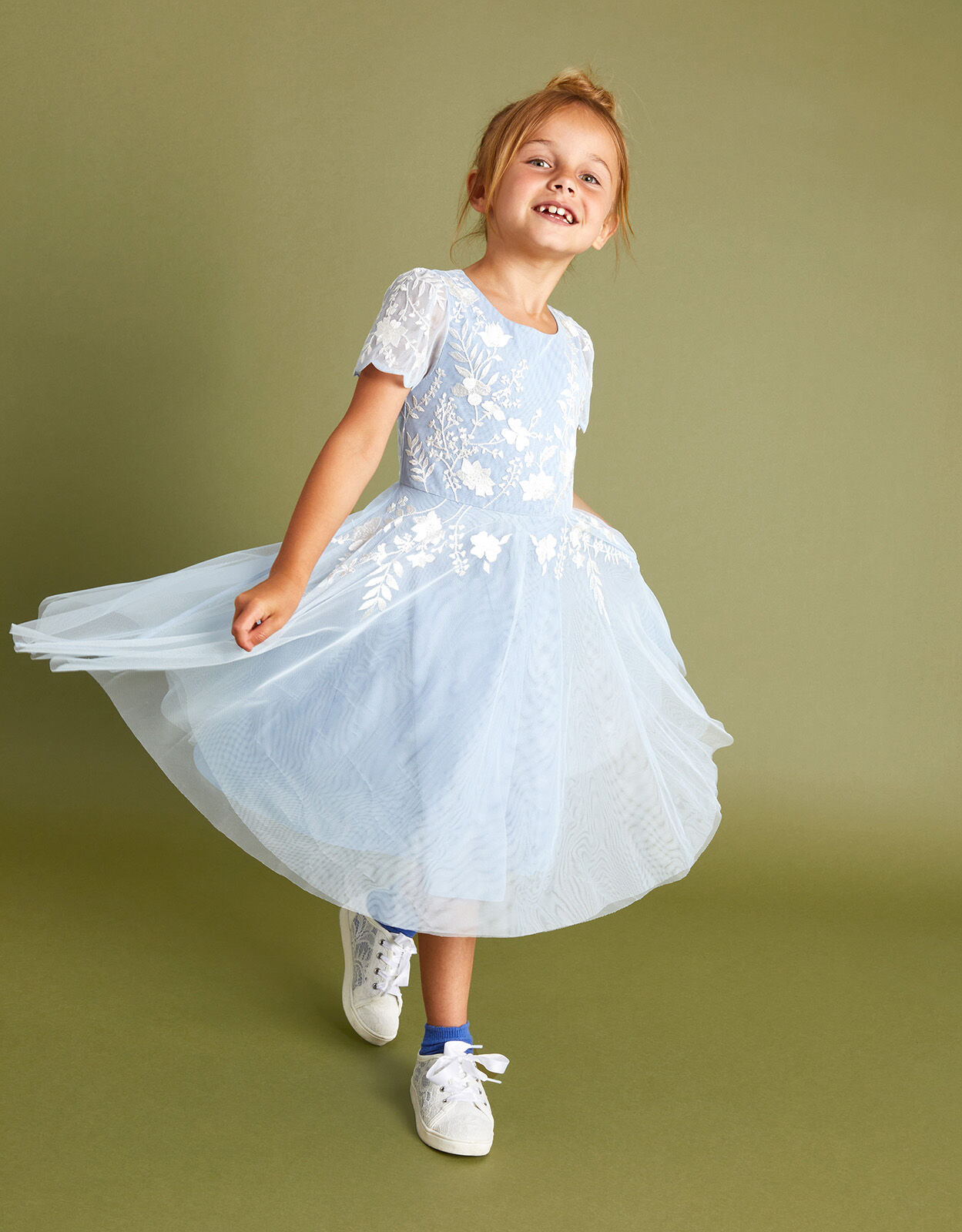 Emmy Embroidered Tulle Party Dress Blue