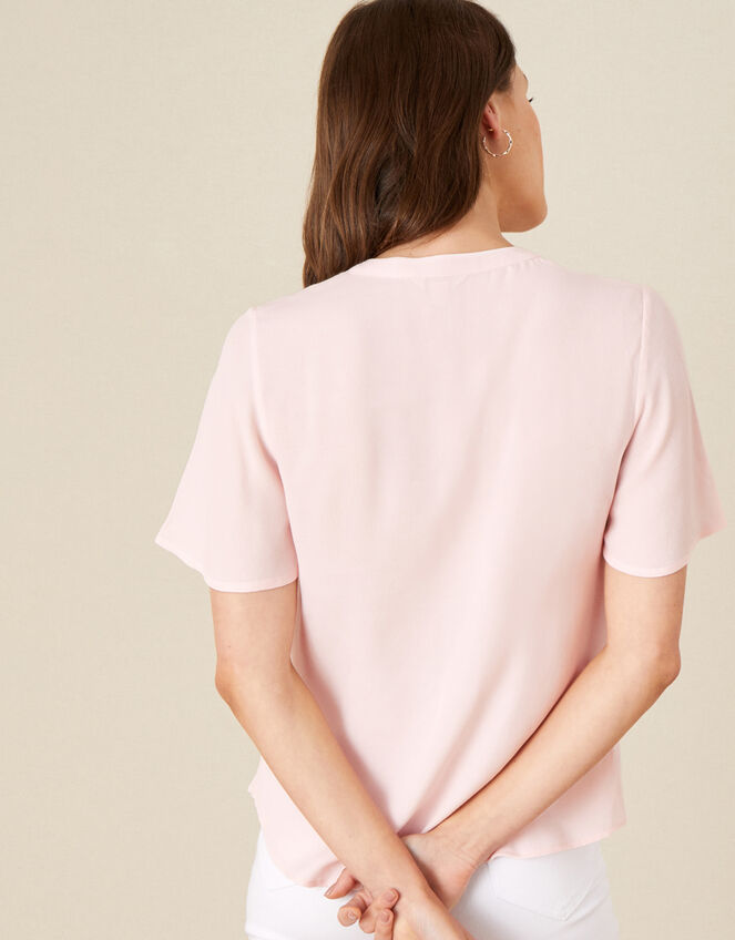 Tie Neck Short Sleeve Blouse, Pink (BLUSH), large