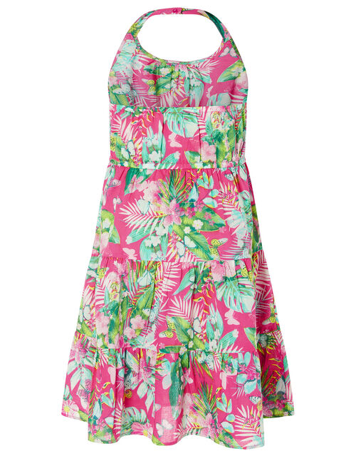 Palm Print Halter Midi Dress in Organic Cotton, Pink (PINK), large