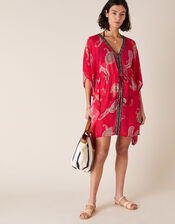 Heritage Print Kaftan in Sustainable Viscose, Red (RED), large