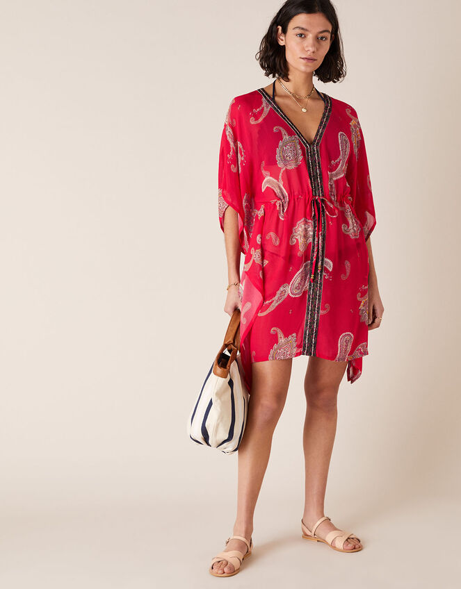 Heritage Print Kaftan in Sustainable Viscose, Red (RED), large